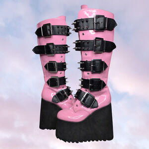 Widow Light Pink Sweet Appetite Destruction Pastel Goth Rave Platform Boots Sz 7